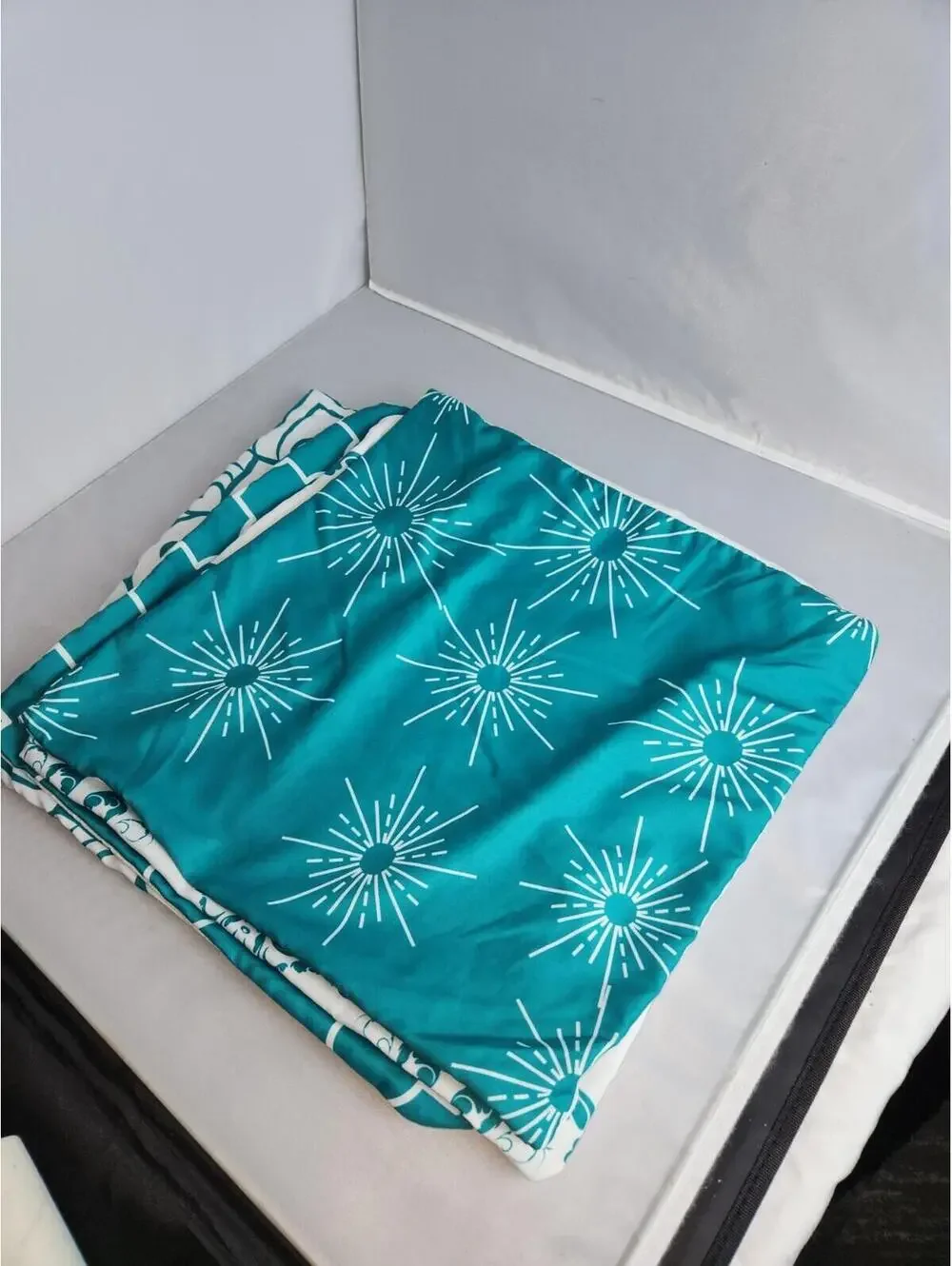 throw pillow covers 151x15, flourdelis, geometric, stars, set of 4, teal & white